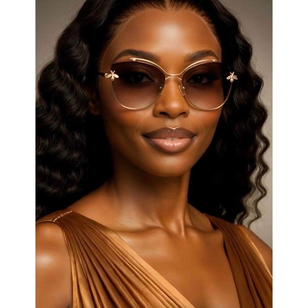 Brown Gradient Rimless Butterfly Womens Luxury Shades Cat Eye Sunglasses‎ Lentes